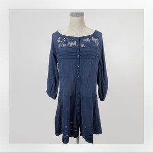 Free People Lace Gauze Tunic Navy Blue Boho Dress Medium